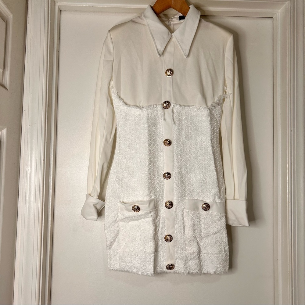 CBR White Tweed Textured Mini Dress - Size Small - Picture 2 of 15
